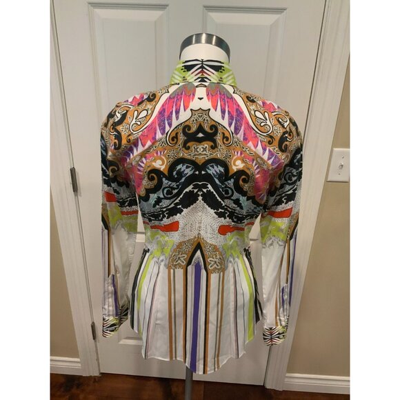 ETRO Multicolor Striped Paisley Button-Up Shirt, Size 10 (US) 44 (IT) - Picture 6 of 7